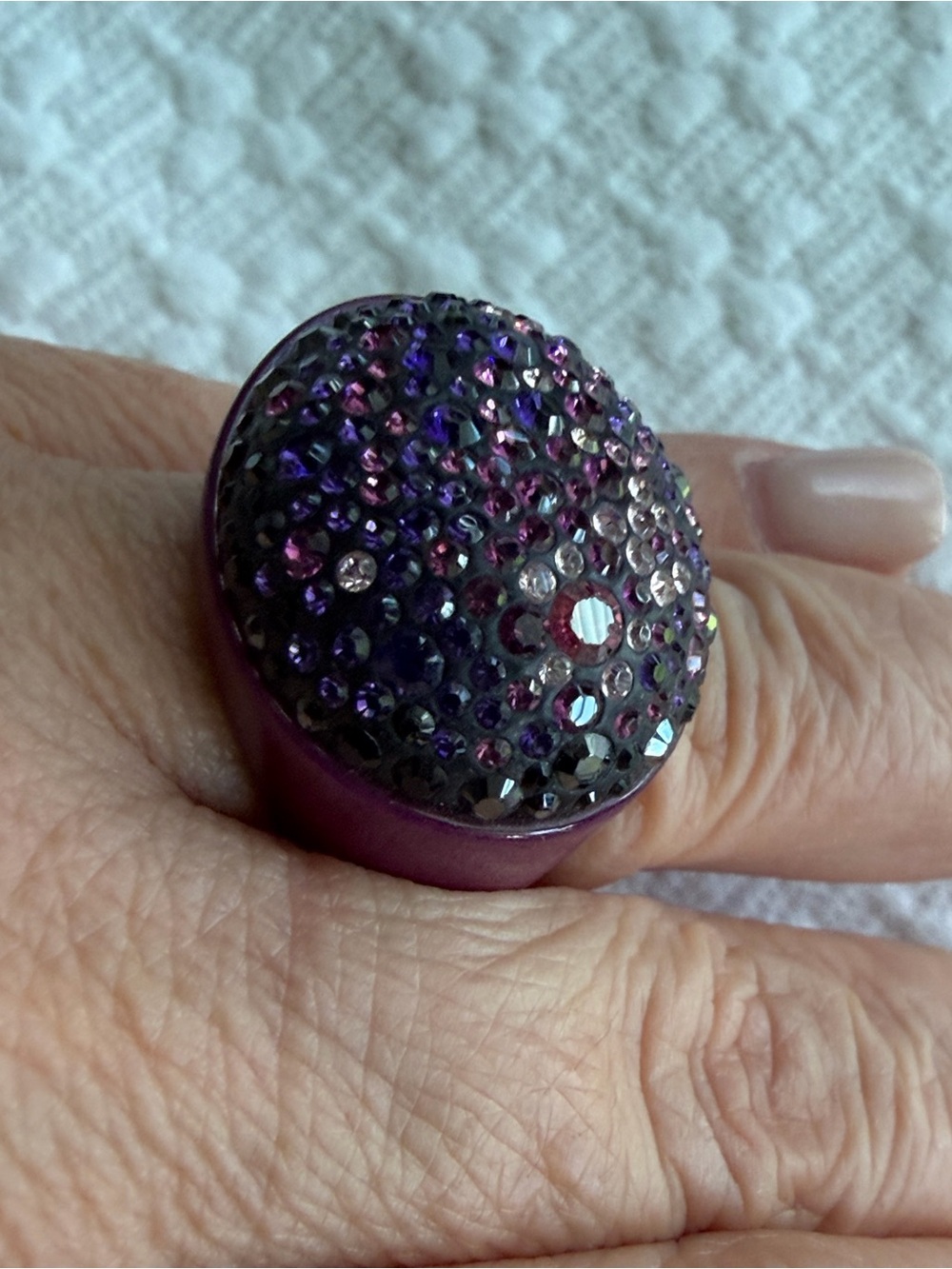 Swarovski Iridescent Purple Crystal Dome Ring Sz 55